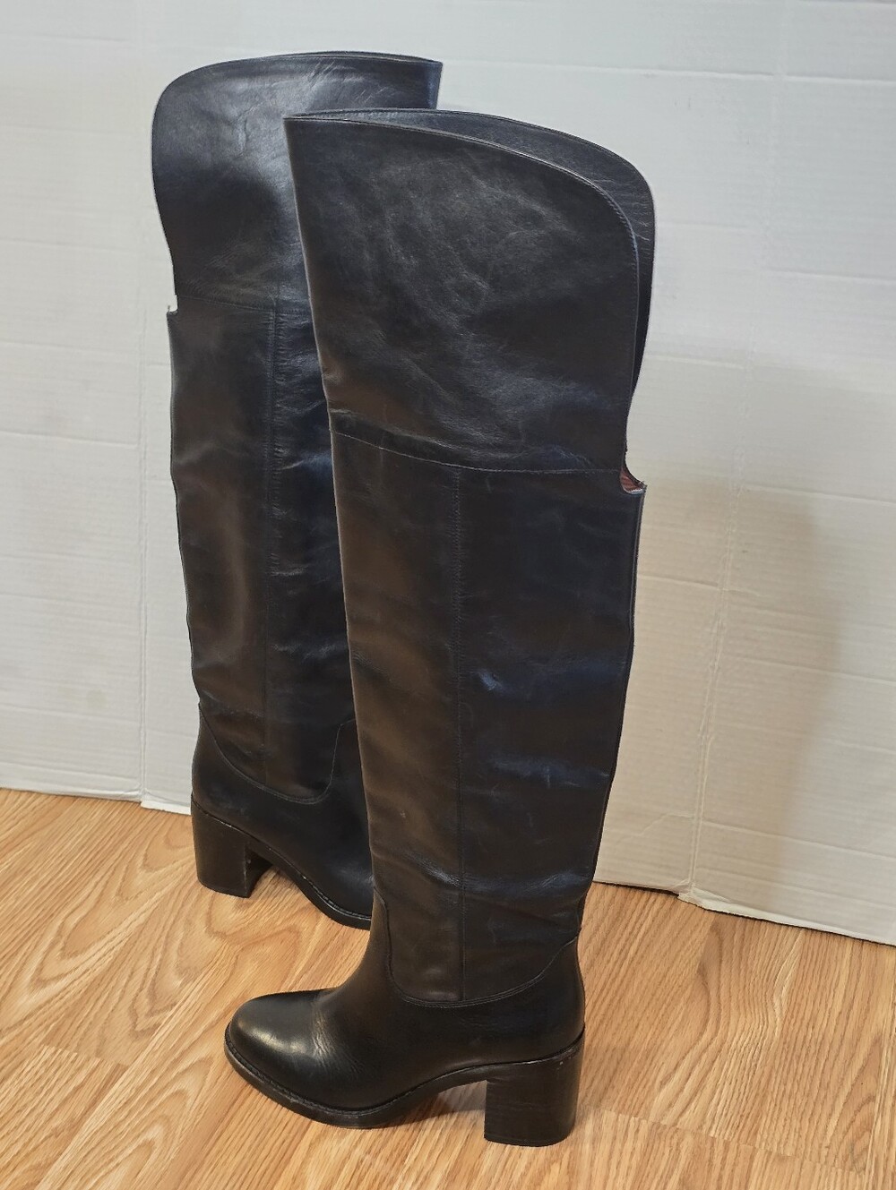 J.Crew Leather Over the Knee Boots Women's Size 7 Black Block Heel Riding - Picture 2 of 12